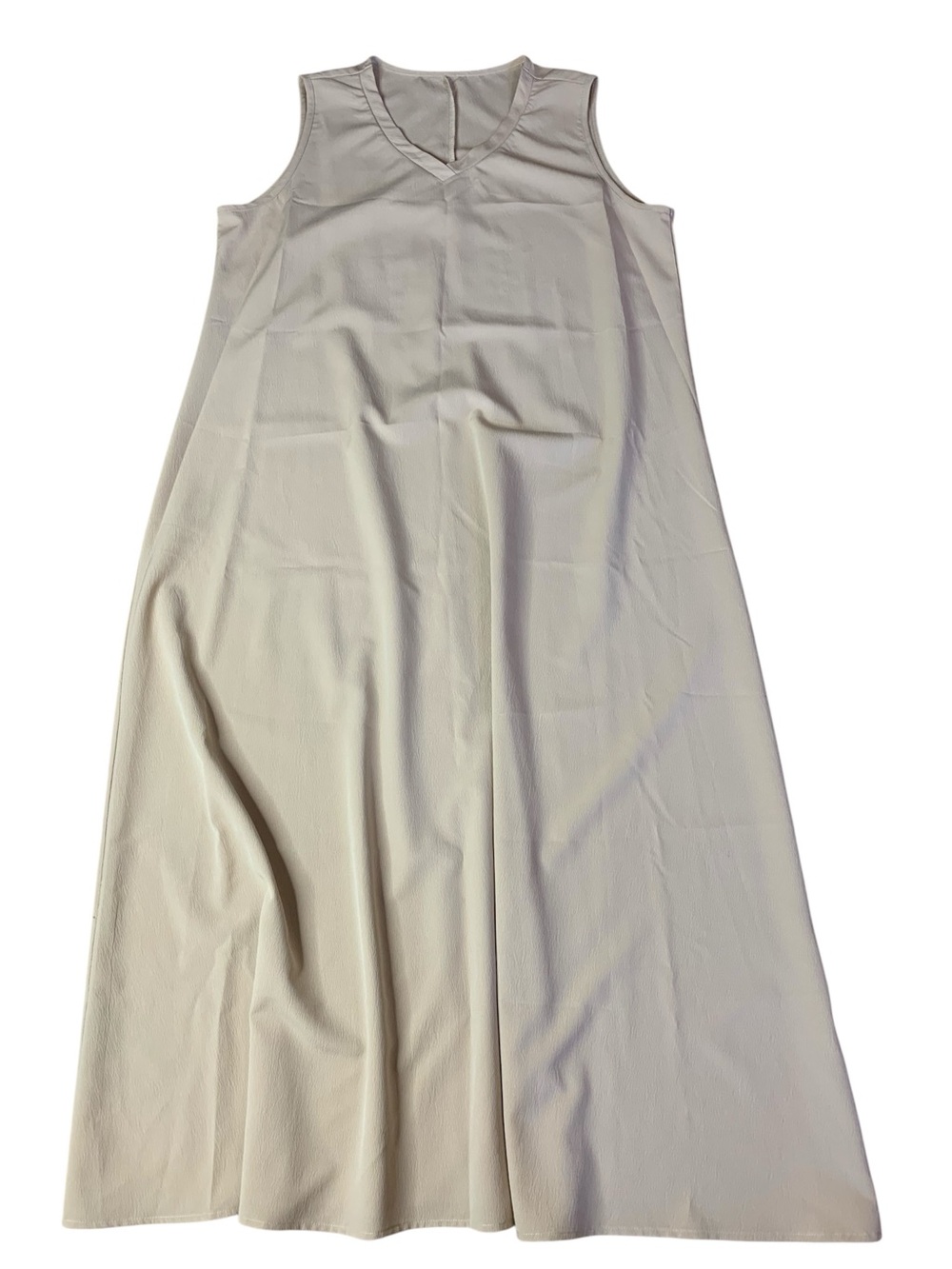 Unbranded Beige Pleated Crinkle Maxi Dress Sleeveless V-Neck Cream Tan XXL